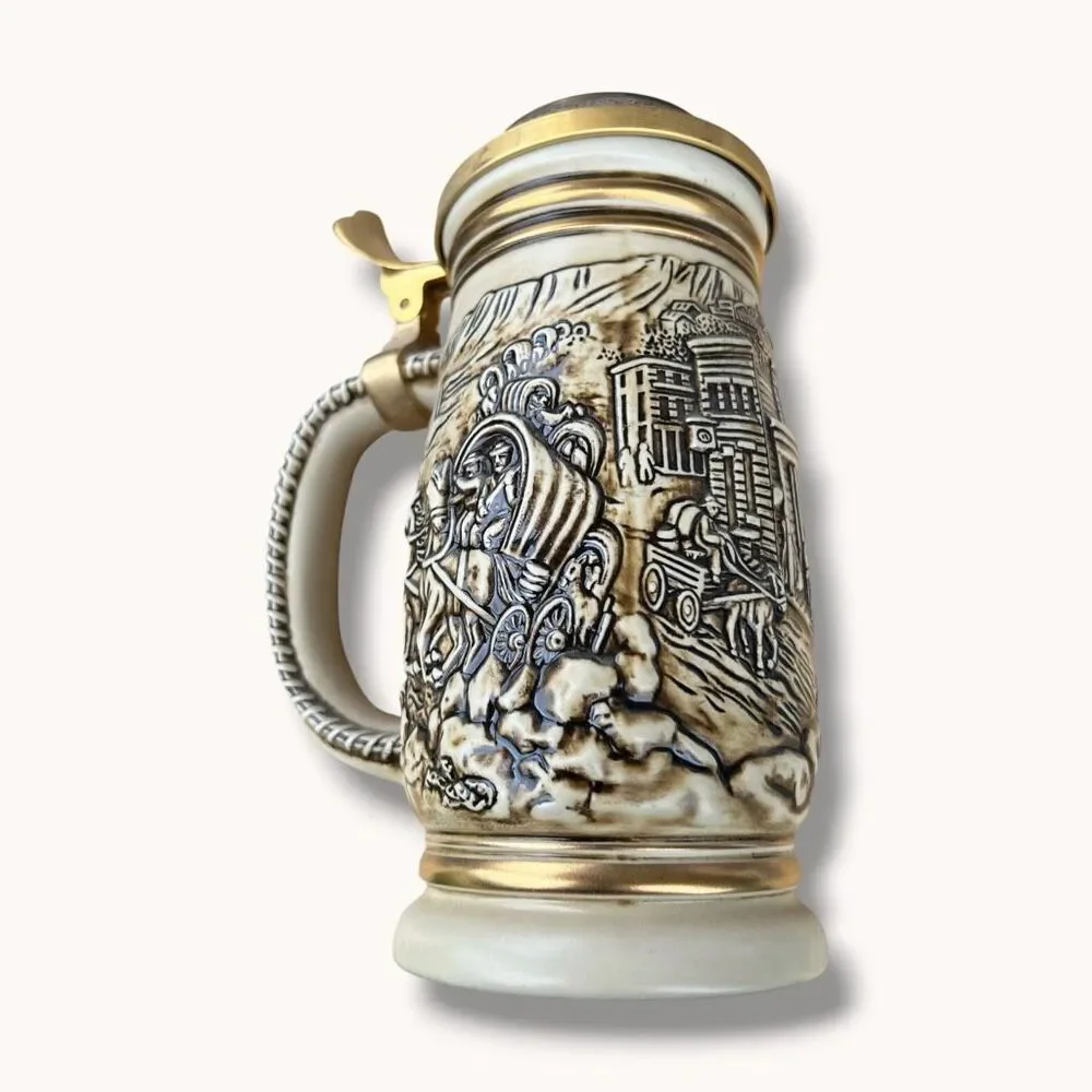 Avon 1987 The Gold Rush Stein Lidded Ceramic Brazil Numbered 10301